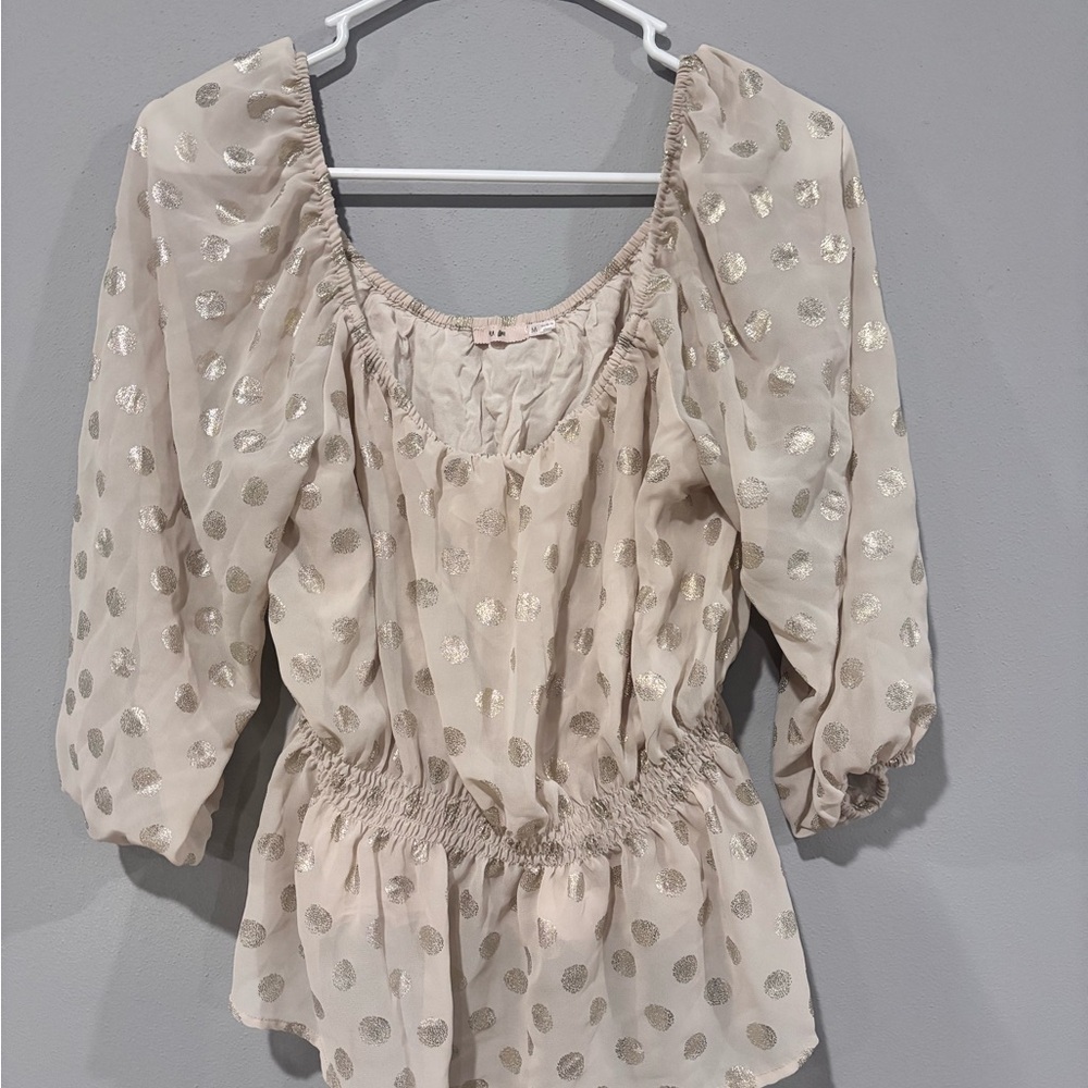 Holiday Ready Babydoll Beige and Gold Top